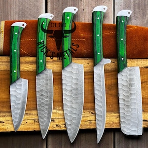 Unique Handmade Damascus Steel Chef Knives Set, Damascus chef knife, 5PCs set, Damascus kitchen knives Set, USA KNIVES BEST Gift for Him/Her image 16