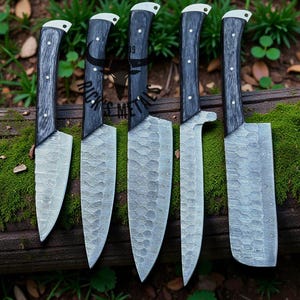 Unique Handmade Damascus Steel Chef Knives Set, Damascus chef knife, 5PCs set, Damascus kitchen knives Set, USA KNIVES BEST Gift for Him/Her image 14