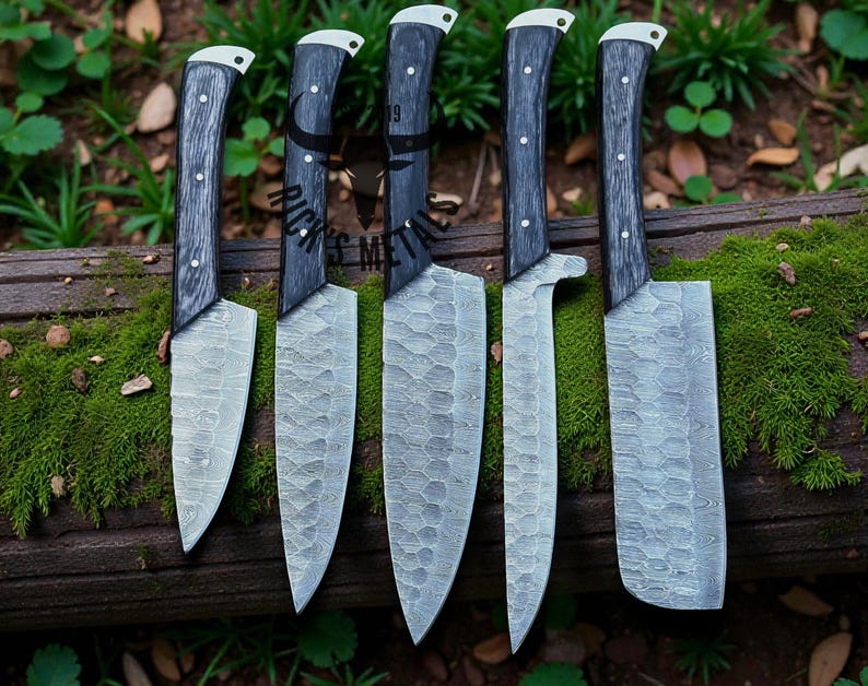Unique Handmade Damascus Steel Chef Knives Set, Damascus chef knife, 5PCs set, Damascus kitchen knives Set, USA KNIVES BEST Gift for Him/Her image 14