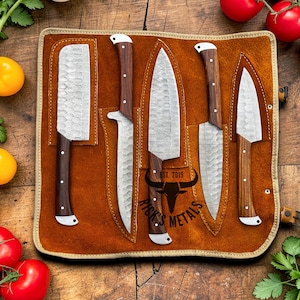 Unique Handmade Damascus Steel Chef Knives Set, Damascus chef knife, 5PCs set, Damascus kitchen knives Set, USA KNIVES BEST Gift for Him/Her Damascus & Rosewood