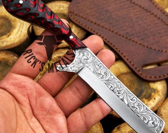 HAND ENGRAVED BULL Cutter Knife with Pan Cake Sheath, Engraved Cowboy Knives, Hand Engraving Knives, Western Knives, Best Knife Gift for men