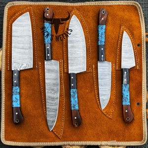 Handmade Damascus Steel 5 Pcs BBQ Chef Set, DAMASCUS CHEF Set, Chef knives, Kitchen Chef Knives Set, Anniversary & Birthday Gift for Him\Her