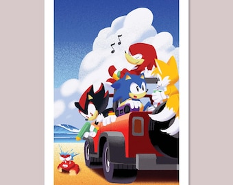 Sonic & Friends at Beach Print