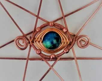 Copper Faery Star, Made to Order, Choose Gemstone, Fairycore, Home or Pendant, Evil Eye Amulet, Fae Folk, Elven Star, Herringbone, France