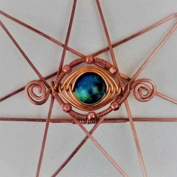 Copper Faery Star, Made to Order, Choose Gemstone, Fairycore, Home or Pendant, Evil Eye Amulet, Fae Folk, Elven Star, Herringbone, France