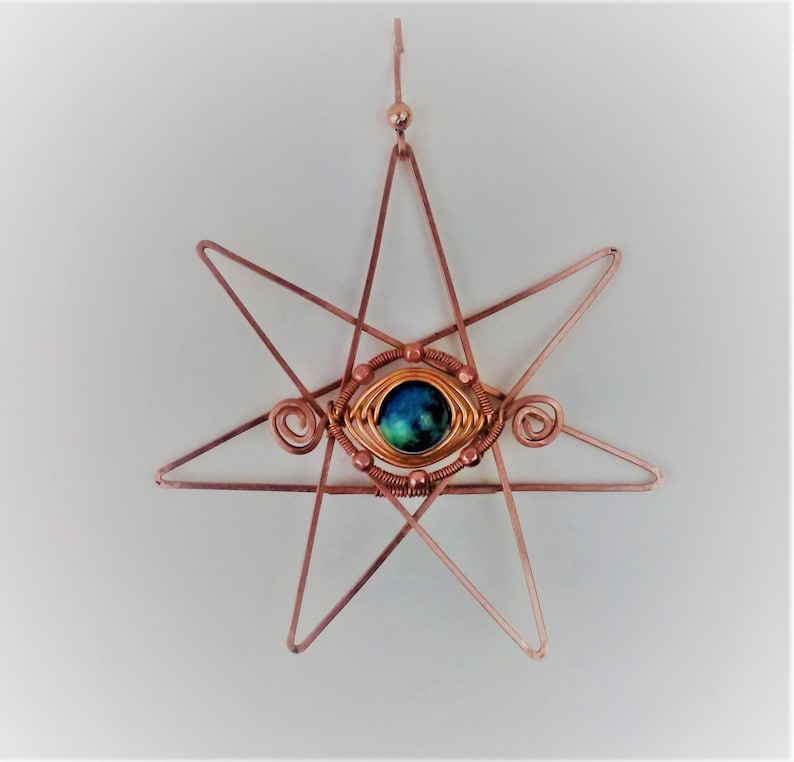 Copper Faery Star, Made to Order, Choose Gemstone, Fairycore, Home or Pendant, Evil Eye Amulet, Fae Folk, Elven Star, Herringbone, France image 1