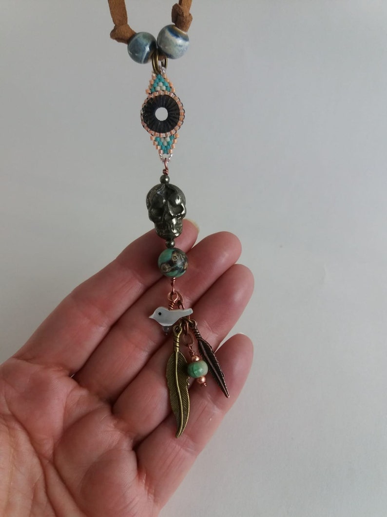 Outlander Inspired Talisman Necklace, Season 4, Skull, Feather, Interpretive Jewelry, Droughtlander, Sassenach, Claire, Ships from France image 4