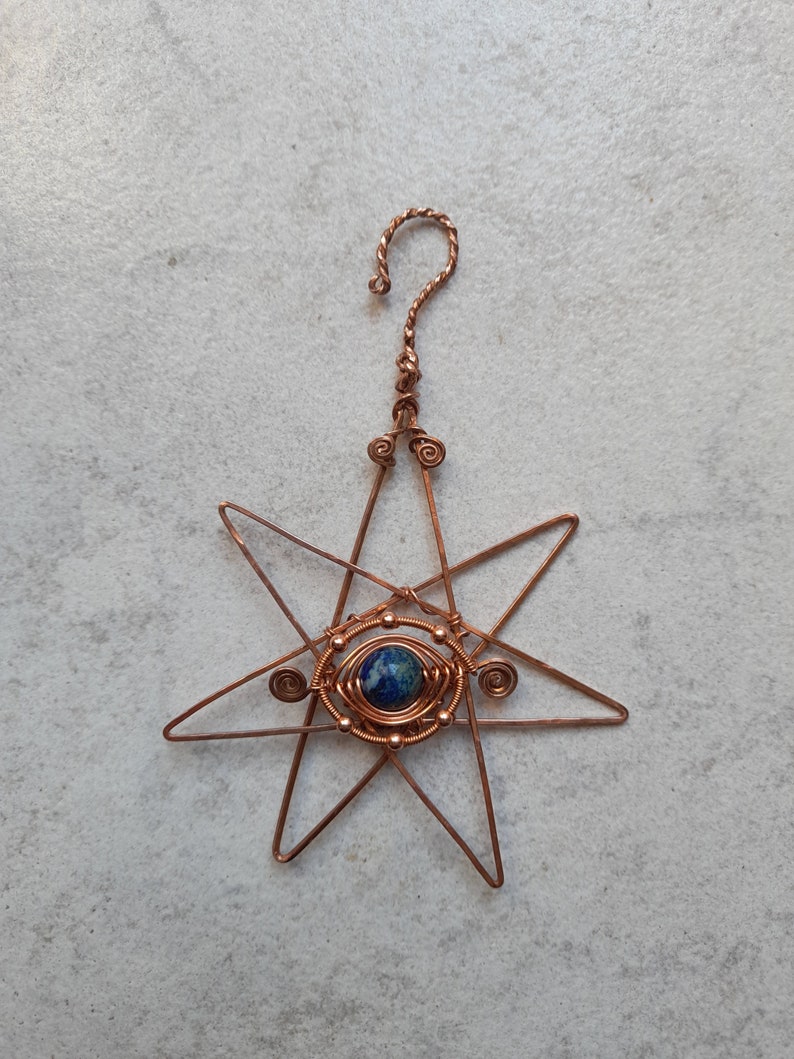 Copper Faery Star, Made to Order, Choose Gemstone, Fairycore, Home or Pendant, Evil Eye Amulet, Fae Folk, Elven Star, Herringbone, France image 4