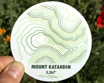 Mount Katahdin Vinyl Sticker; Hiker Gift; Appalachian Trail Baxter Peak Summit; Topo Contour Lines