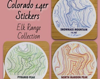 Colorado 14er Stickers: Elk Range (Castle, Conundrum, Pyramid Peak, Capitol, Maroon, Snowmass, North Maroon)
