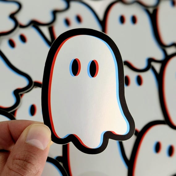 Vaporwave Glitch Ghost Sticker: 3D Retro Ghost Stickers