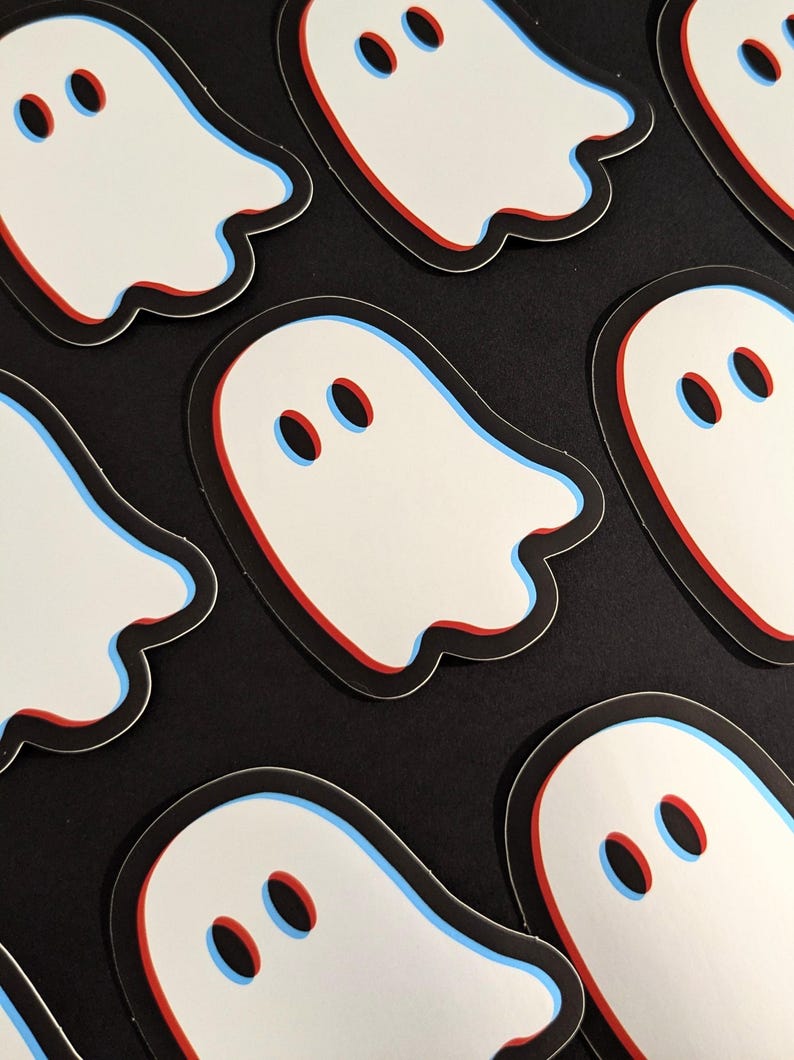 Vaporwave Glitch Ghost Sticker, 3D Retro Ghost Stickers, Cyperpunk Ghost Sticker