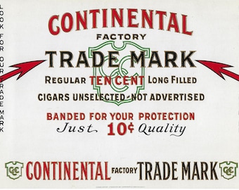 Extremadamente raro - Etiqueta de caja de puros vintage de la década de 1930 - Continental