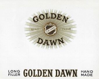 Etiqueta original de caja de puros vintage, década de 1930 - Amanecer Dorado