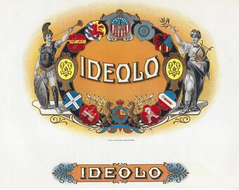 Etiqueta de caja de puros vintage, década de 1920 - Ideolo