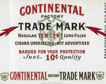 Extremadamente raro - Etiqueta ancha para caja de puros vintage, década de 1930 - Continental