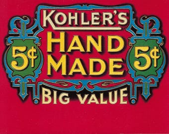 Etiqueta original de caja de puros vintage de la década de 1930 - Kohler's Hand Made