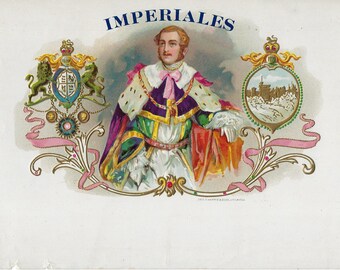 Etiqueta exterior de caja de puros vintage, década de 1920 - Imperiales
