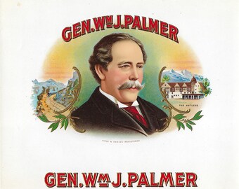 Extremadamente raro - Etiqueta de caja de puros vintage de la década de 1930 - General Wm. J. Palmer