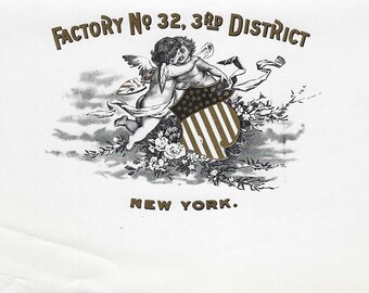 CANT. 2 - Etiqueta original de caja de puros vintage, década de 1930 - Fábrica 32, 3.er Distrito, Nueva York