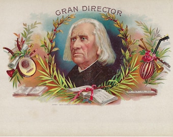 Extremadamente raro - Etiqueta de caja de puros vintage de la década de 1890 - Gran Director