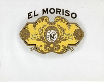 Extremadamente raro - Etiqueta de caja de puros vintage de la década de 1930 - El Moriso