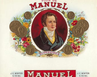 Etiqueta original de caja de cigarros vintage años 30 - Flor De Manuel