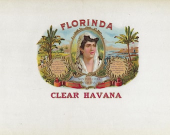 Etiqueta de caja de puros vintage, extremadamente rara, de la década de 1930 - Florinda