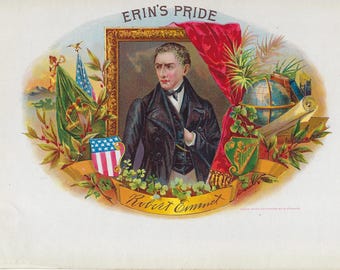 Etiqueta de caja de puros vintage de la década de 1930 - Robert Emmet Erin's Pride