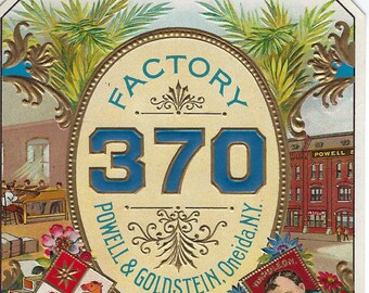 Extremadamente raro - Etiqueta de caja de puros vintage de la década de 1920 - Fábrica 370