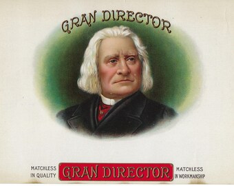 Extremadamente raro - Etiqueta de caja de puros vintage de la década de 1890 - Gran Director