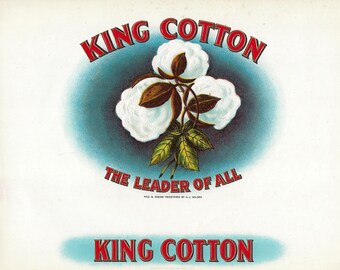 Etiqueta original de caja de puros vintage, década de 1930 - King Cotton