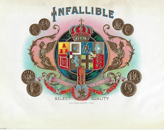 Etiqueta original de caja de puros vintage de la década de 1930 - Infallible