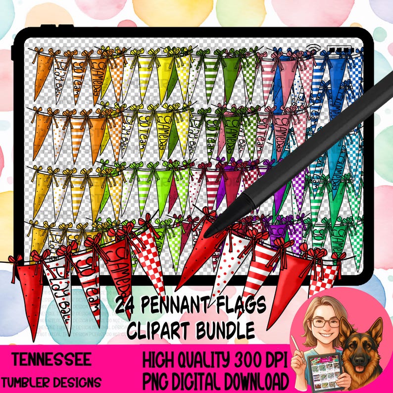 Banner Flag Pattern Color Pennant Flags Clipart Bundle 2 Styles 12 Colors 11 Inch Each - 300 DPI ...