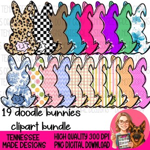 Doodle Bunnies Hand Drawn Clipart Bundle (2026) - 19 11 Inch Files ...