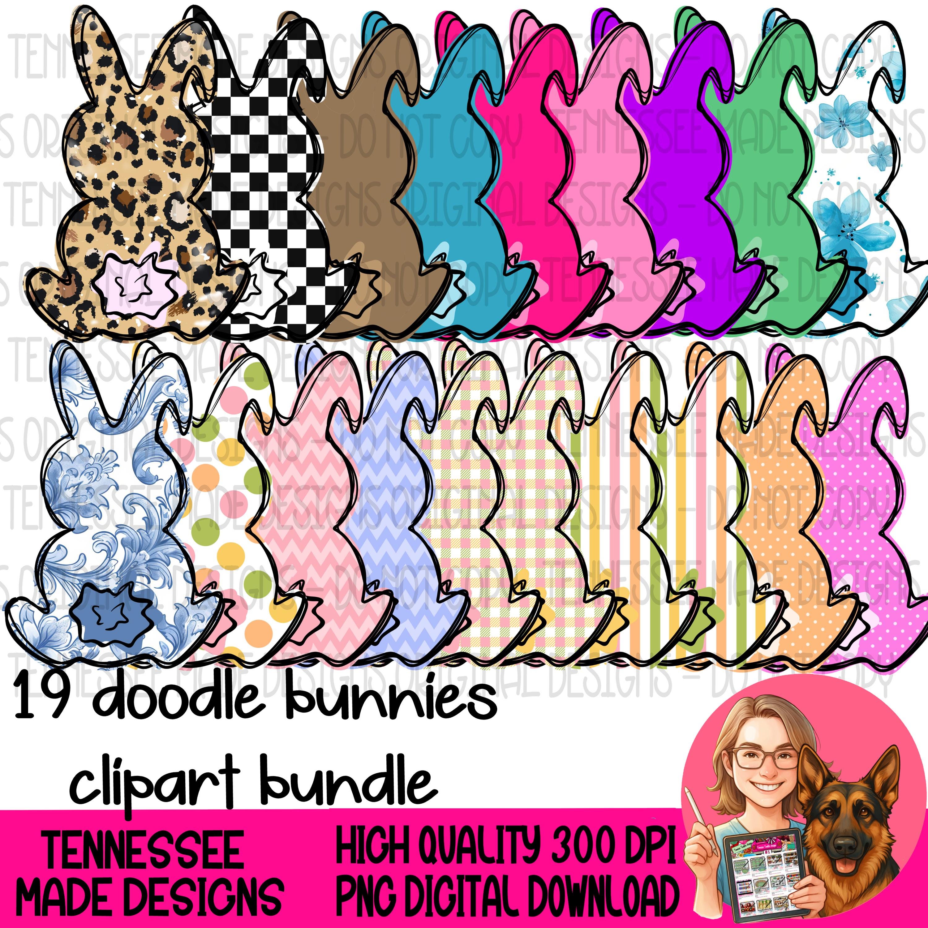 Doodle Bunnies Hand Drawn Clipart Bundle (2026) - 19 11 Inch Files ...