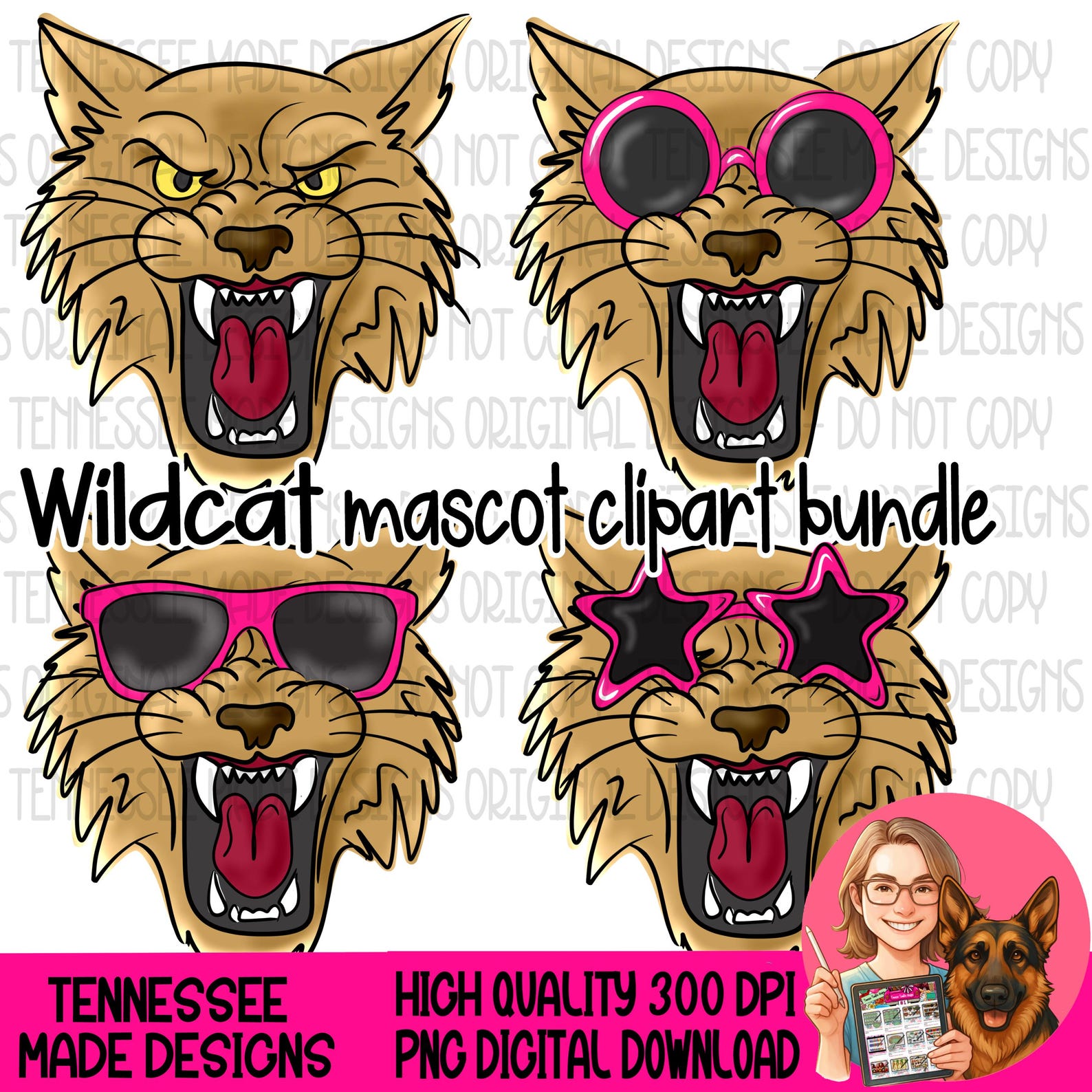 Wildcat Head Vector File Hand Drawn Wildcat Head Mascot Clipart Bundle - With and Without ...