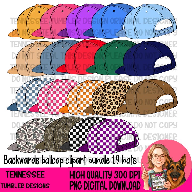 Backwards Ballcap Hats Clipart Bundle (2026) - 19 11 Inch Files - 300 ...
