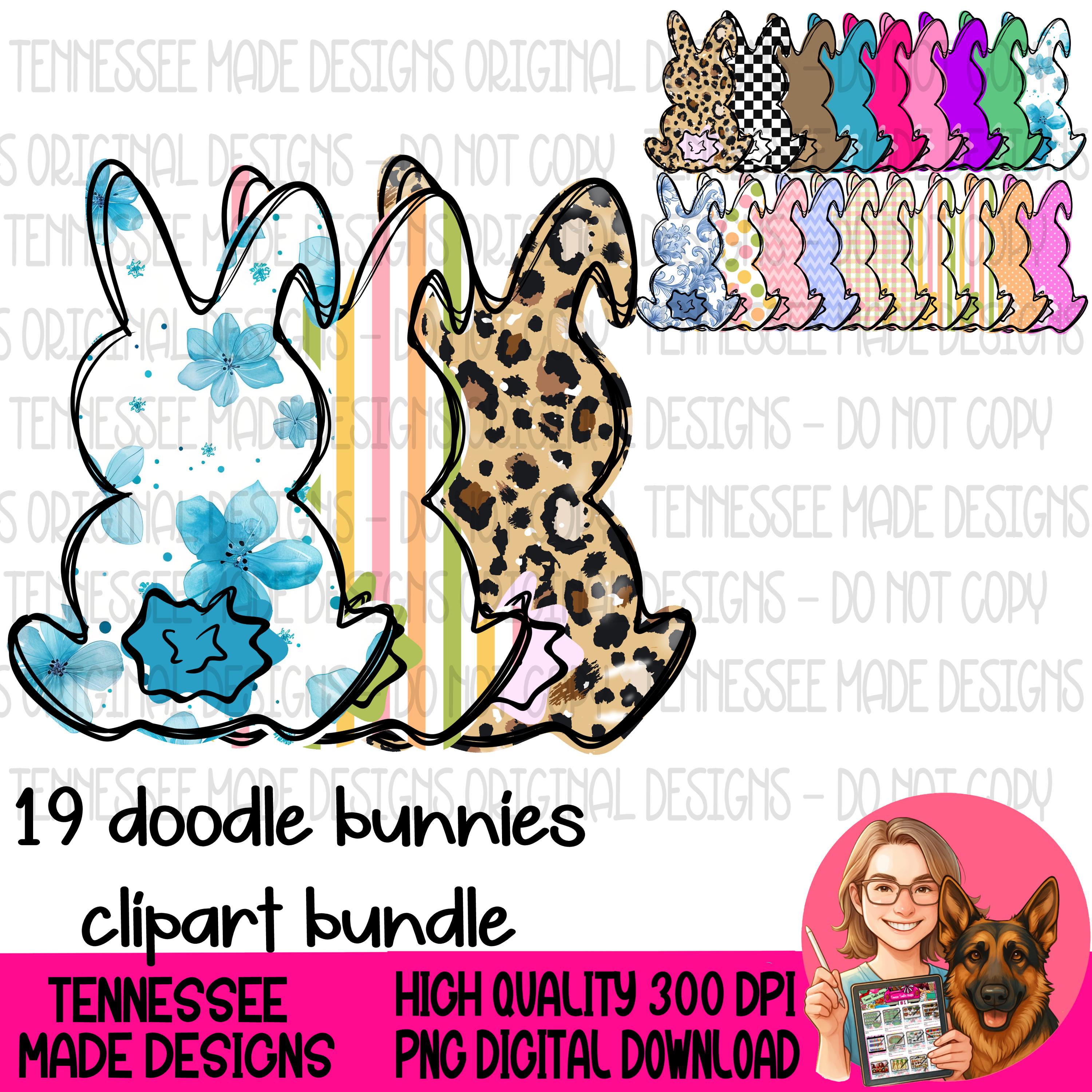 Doodle Bunnies Hand Drawn Clipart Bundle (2026) - 19 11 Inch Files ...