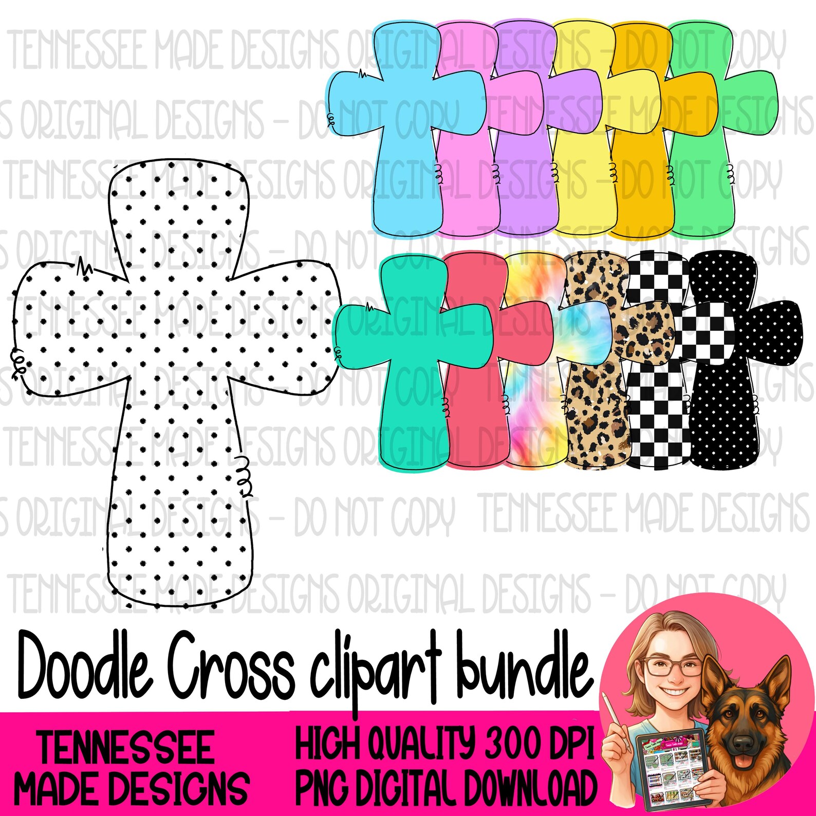 Doodle Cross Riffle Doodle Cross Hand Drawn Clipart Bundle (2026) -13 11 Inch Files - 300 ...