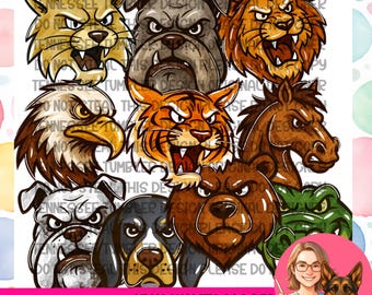 Mascot style art Clipart Bundle: watercolor doodle style, 10 Designs (300 DPI)