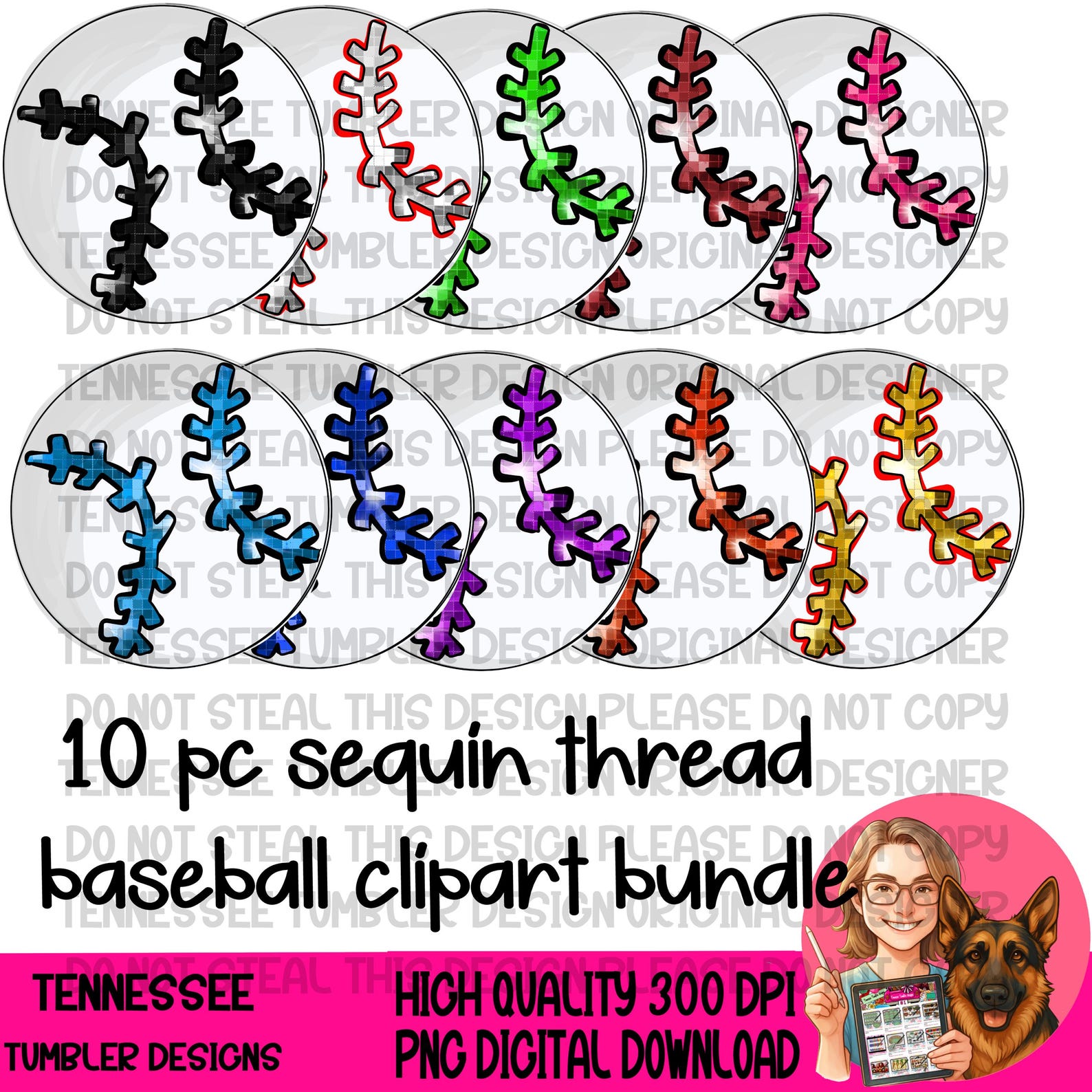 Hand Drawn Sequin Thread Baseball Clipart Bundle (2026) - 10 11 Inch ...
