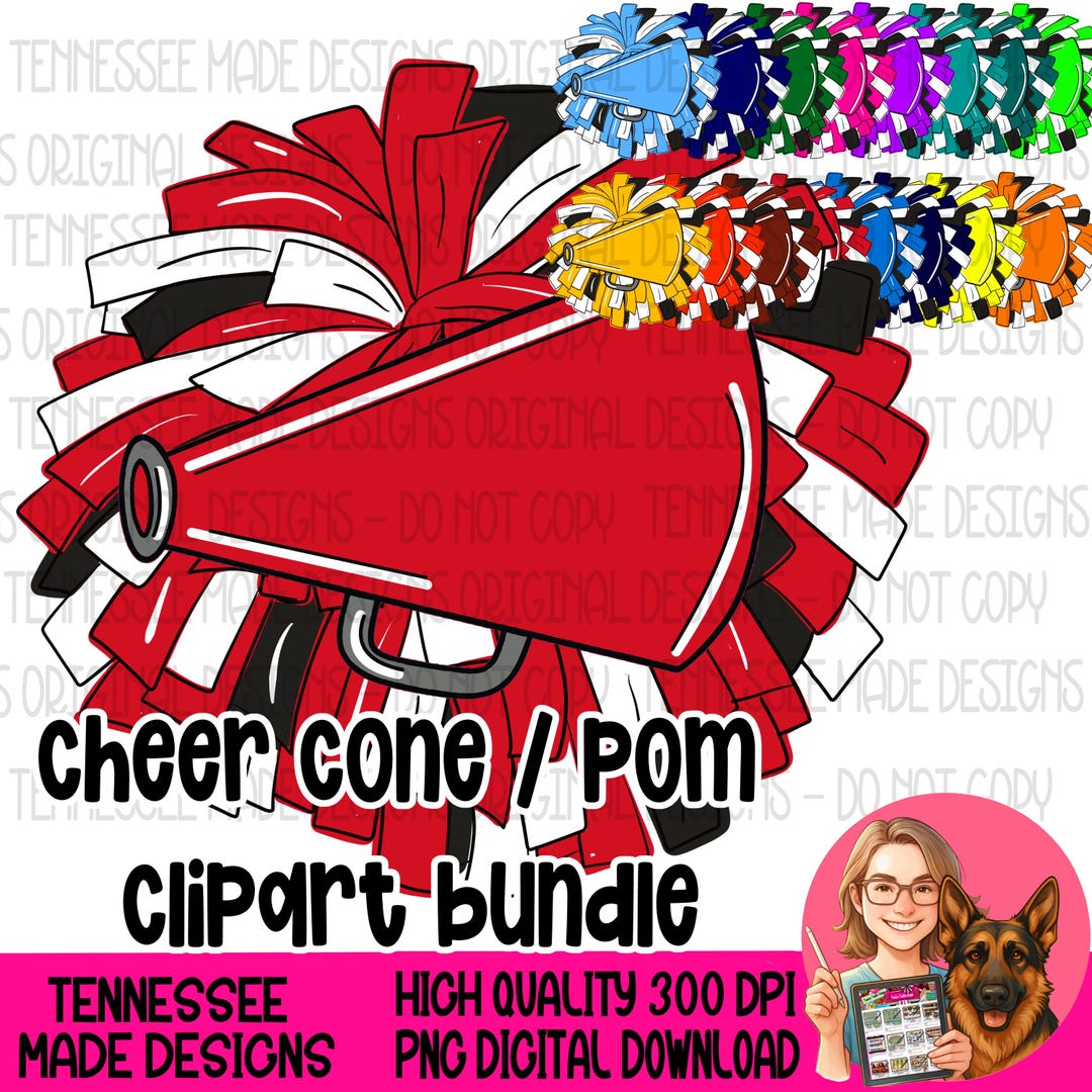 Cheer Pom and Cone Hand Drawn Doodle Clipart Bundle (2026) - 16 11 Inch ...
