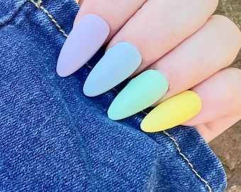 Pastel Ombre Press On Nails Short Oval Matte | Cute Spring Easter Nails | Busy Mom Soft Aesthetic Everyday Nails