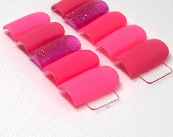 Medium Square Pink Press On Nails, Reusable Fake Nails, For Busy Adults