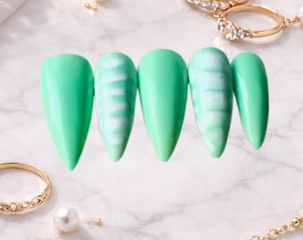Short Stiletto Mint Green Press On Nails, Reusable Easy At-Home Manicure for Busy Moms