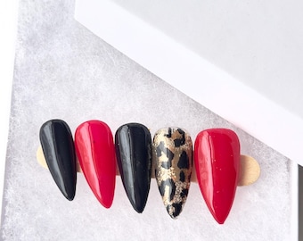 Short Stiletto, Leopard Print Press-On Nails, Reusable False Nails, For Busy Moms