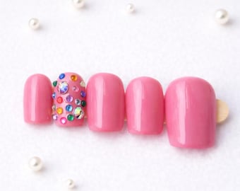 Short Square Rhinestone Press-On Nails, For Busy Moms
