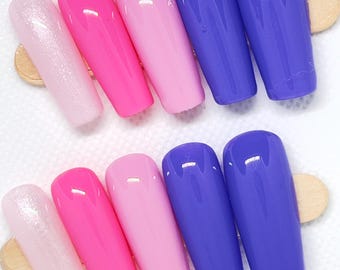 Long Square Pink Purple Ombre Press On Nails, For Busy Adults
