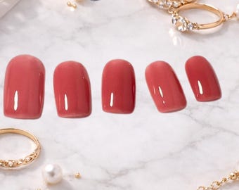 Short Square Nude Pink Press On Nails, Glossy Natural Everyday Nails, Reusable Easy At-Home Manicure for Work